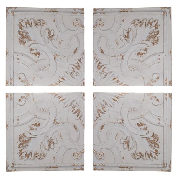 Set of 4 Whitewashed Arabesque Carved Wall Art - Image 2