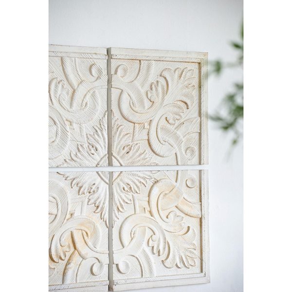 Set of 4 Whitewashed Arabesque Carved Wall Art - Image 3