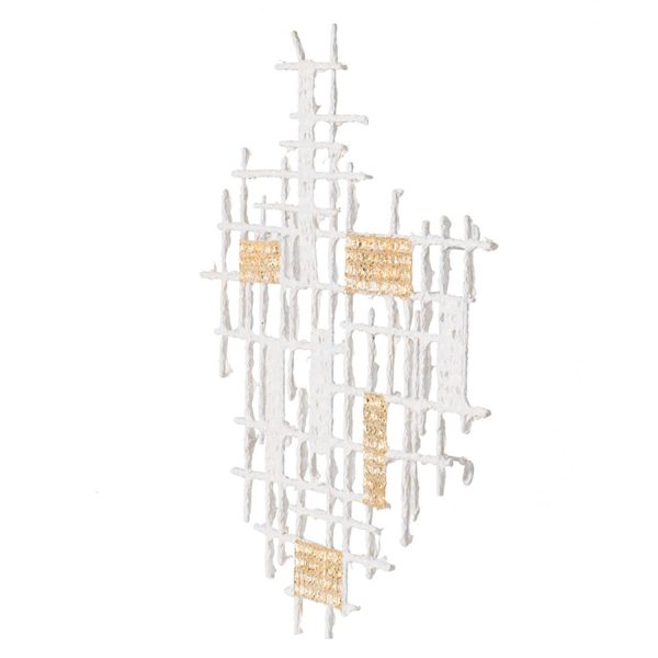 Contemporary White and Gold Geo Grid Wall Art - Image 3