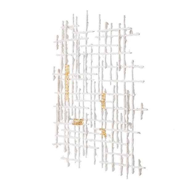 Contemporary Large White and Gold Geo Grid Wall Art - Image 3