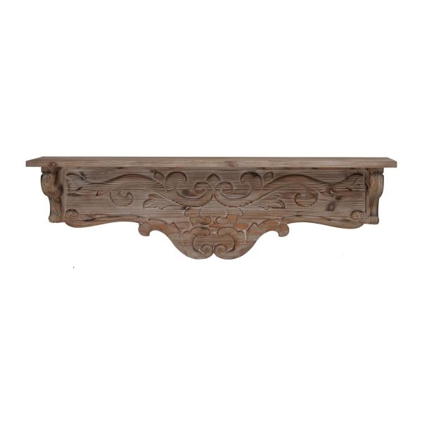 Charming Carved Floral Scroll Wooden Wall Shelf - Image 2