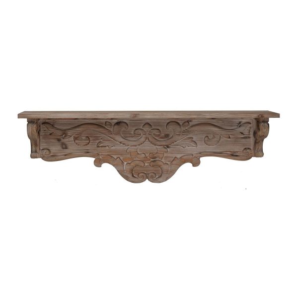 Charming Carved Floral Scroll Wooden Wall Shelf - Image 3