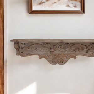 Charming Carved Floral Scroll Wooden Wall Shelf