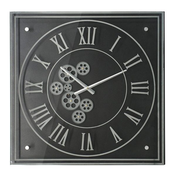 24" Black and Silver Vintage Style Gears Square Wall Clock - Image 2