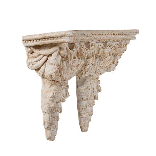 Rustic and Antiqued White and Gold Scroll Wall Shelf - Image 3