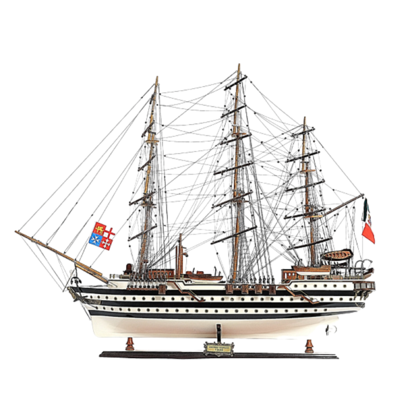 32" Black and White Amerigo Vespucci Hand Painted Decorative Boat - Image 2