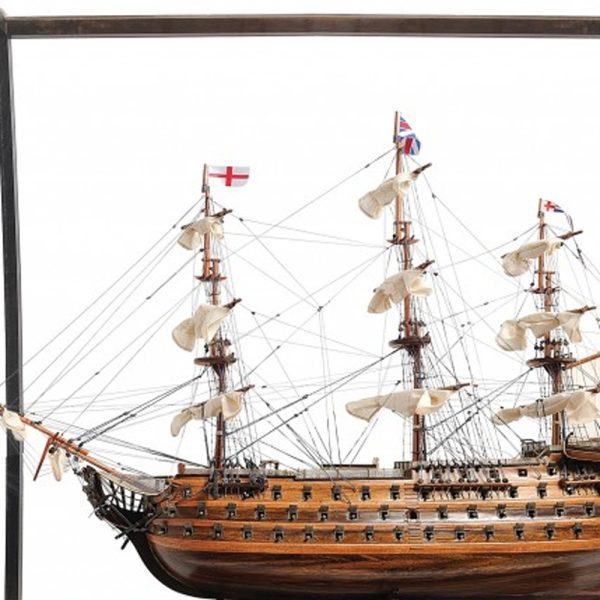 30" Wood Brown HMS Victory Medium Open Front Display Case Boat Hand Painted Decorative Boat - Image 3