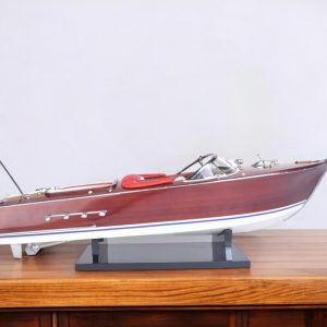 9" Brown Wood Hand Painted Boat Sculpture