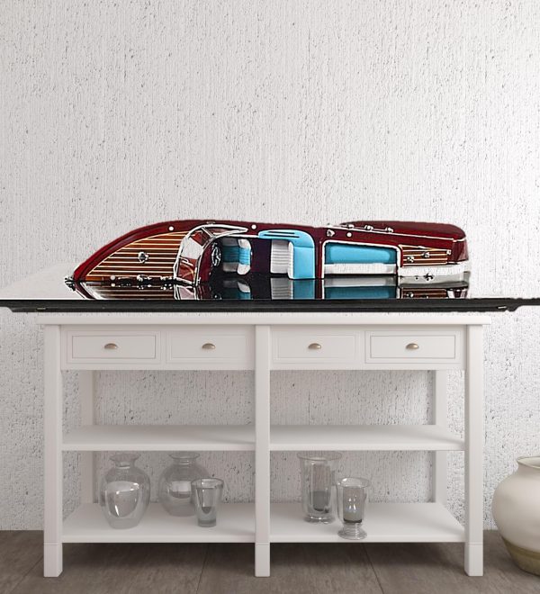 12" Wood Brown Riva Aquarama Half Hull Hand Painted Decorative Boat - Image 2
