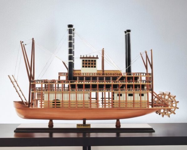 17" Wood Brown Solid Wood Hand Painted King of Mississippi Model Boat - Image 2