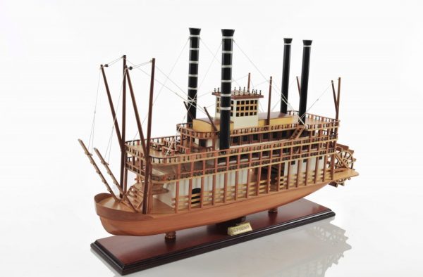 17" Wood Brown Solid Wood Hand Painted King of Mississippi Model Boat - Image 3