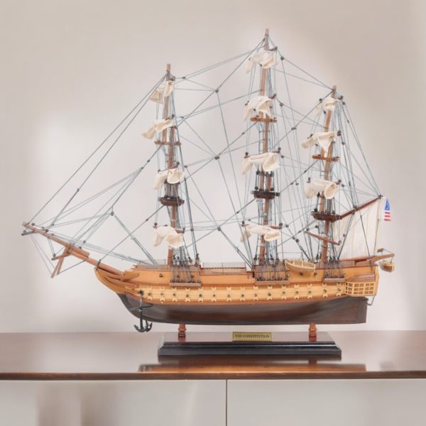 20" Wood Brown 1797 USS Constitution Hand Painted Decorative Boat - Image 2