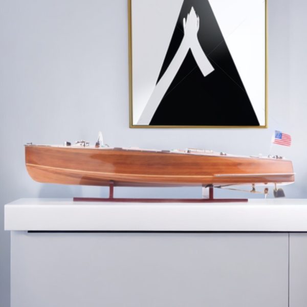 9" Wood Brown Solid Wood Hand Painted c1928 Chris Craft Triple Cockpit Large Model Boat - Image 2