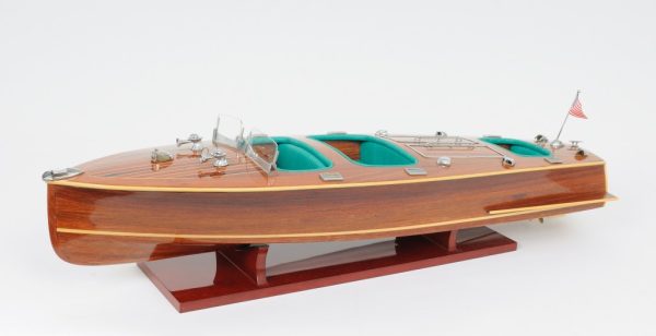 9" Wood Brown Solid Wood Hand Painted c1928 Chris Craft Triple Cockpit Large Model Boat - Image 3