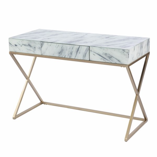 45" White and Bronze Glass Writing Desk With Two Drawers - Image 2