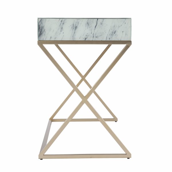 45" White and Bronze Glass Writing Desk With Two Drawers - Image 3