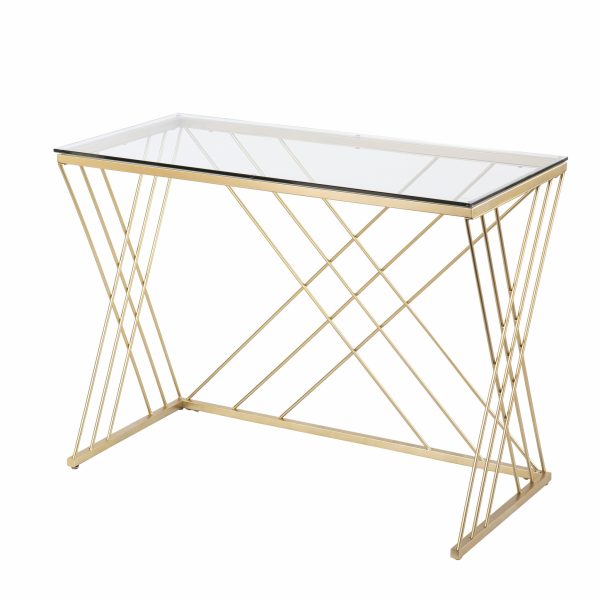 40" Clear and Gold Glass Writing Desk - Image 3