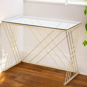40" Clear and Gold Glass Writing Desk