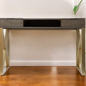 45" Gray and Gold Writing Desk With Two Drawers