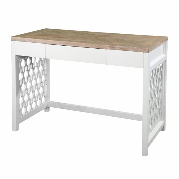 43" Natural And White Writing Desk With Three Drawers - Image 3