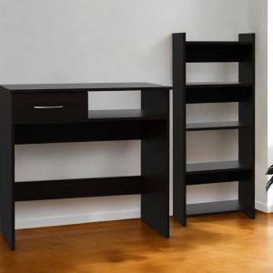 32" Black Computer Desk Desk and Bookshelf Set