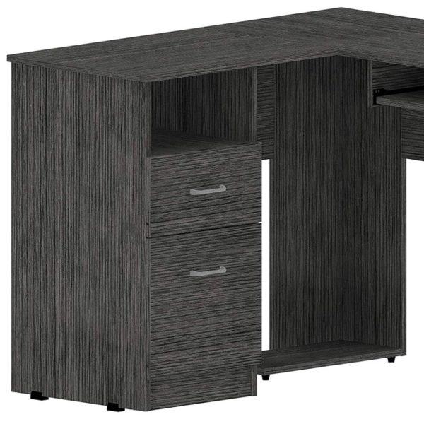 41" Gray L Shape Computer Desk With Two Drawers - Image 3