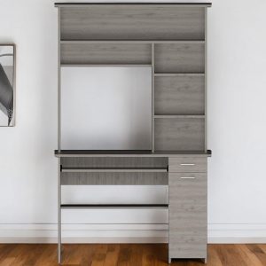 43" Light Gray Computer Desk With Hutch