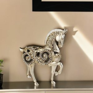 12" Silver With Gold Polyresin Horse Statue Sculpture