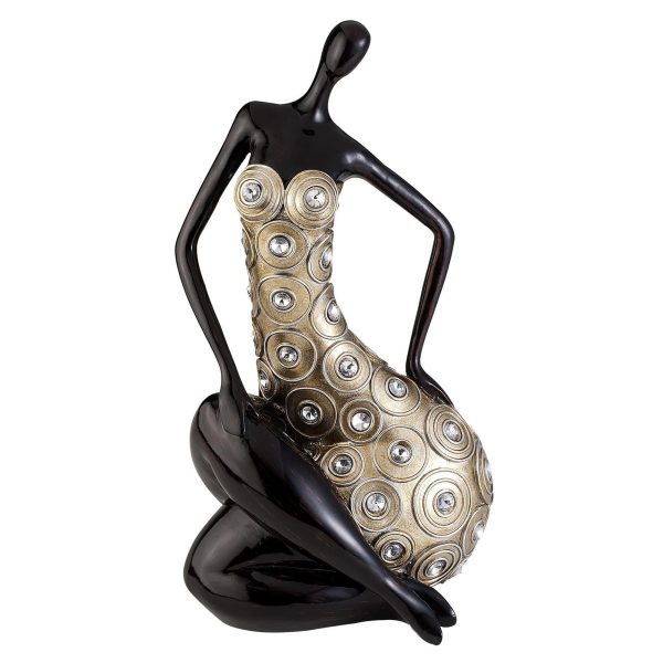 12" Dark Espresso And Gold Polyresin Woman Statue Sculpture - Image 3