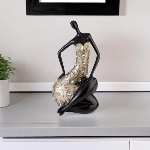 12" Dark Espresso And Gold Polyresin Woman Statue Sculpture - Image 2