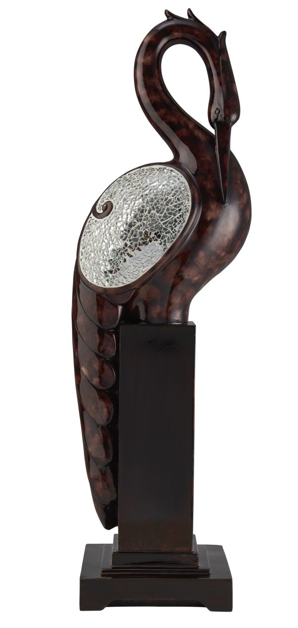 27" Marbleized Cherry Brown Polyresin Crane Figurine Sculpture - Image 2