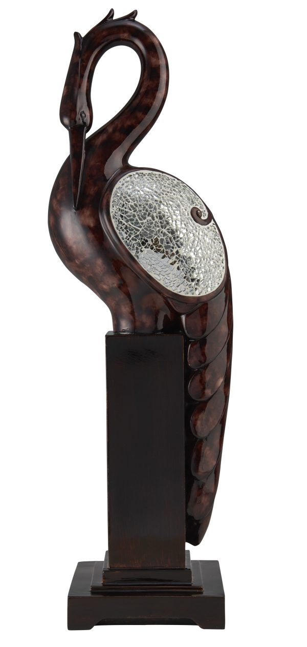 27" Marbleized Cherry Brown Polyresin Crane Figurine Sculpture - Image 3
