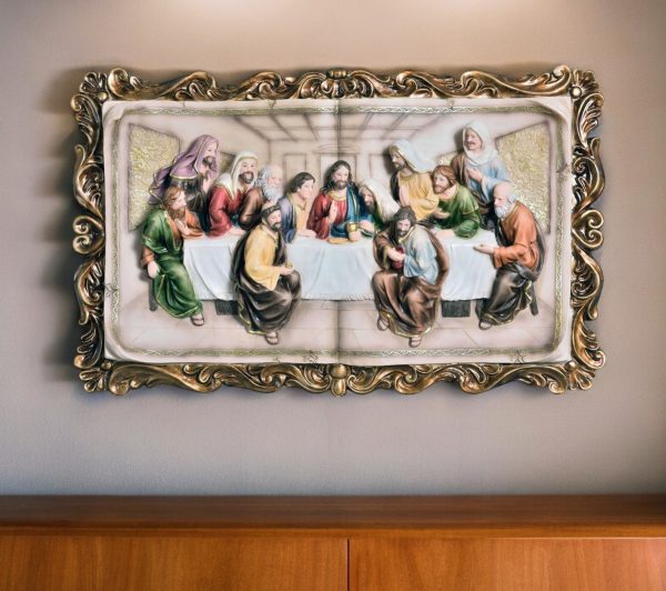 29" Rustic Gold Polyresin Last Supper Decorative Plaque Sculpture - Image 2