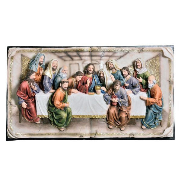 20" Black And Beige Polyresin Last Supper Decorative Plaque Sculpture - Image 3