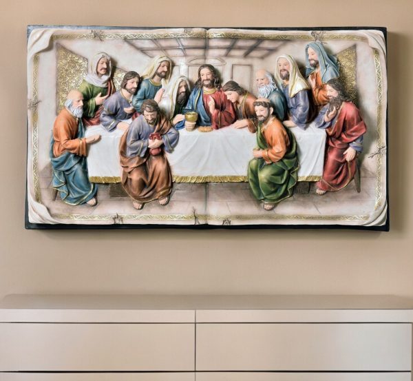 20" Black And Beige Polyresin Last Supper Decorative Plaque Sculpture - Image 2