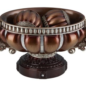 9" Reddish Bronze And Silver Polyresin Decorative Bowl With Orbs