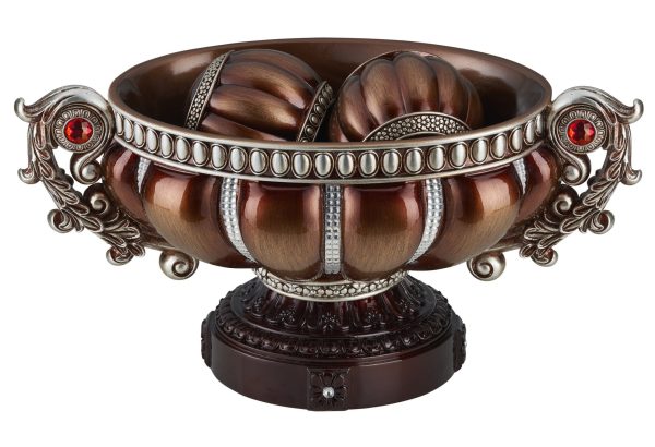 9" Reddish Bronze And Silver Polyresin Decorative Bowl With Orbs - Image 3