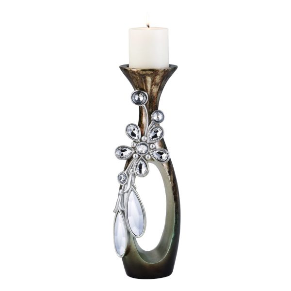 20" Ornate Faux Crystal Tabletop Pillar Candle Holder - Image 3