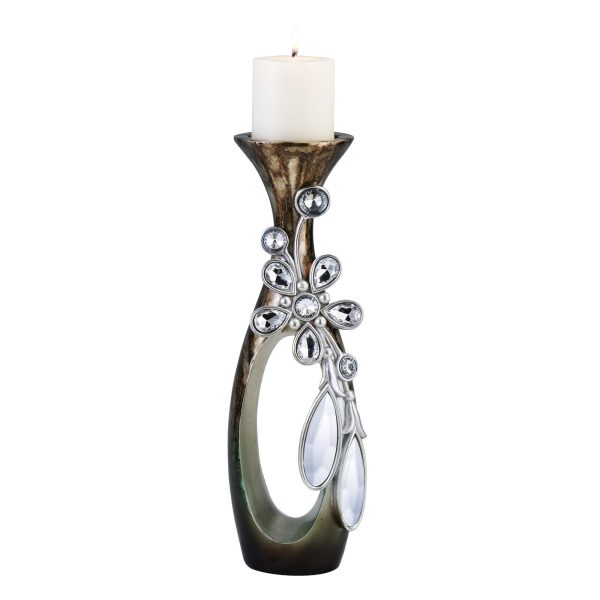 20" Ornate Faux Crystal Tabletop Pillar Candle Holder - Image 2