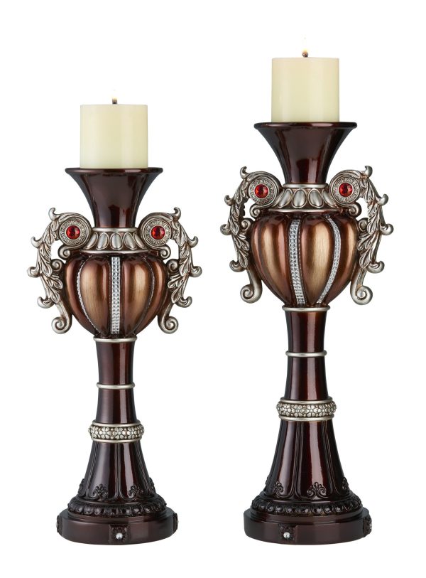 Set Of Two Bronze Tabletop Urn Shape Pillar Candle Holders - Image 3
