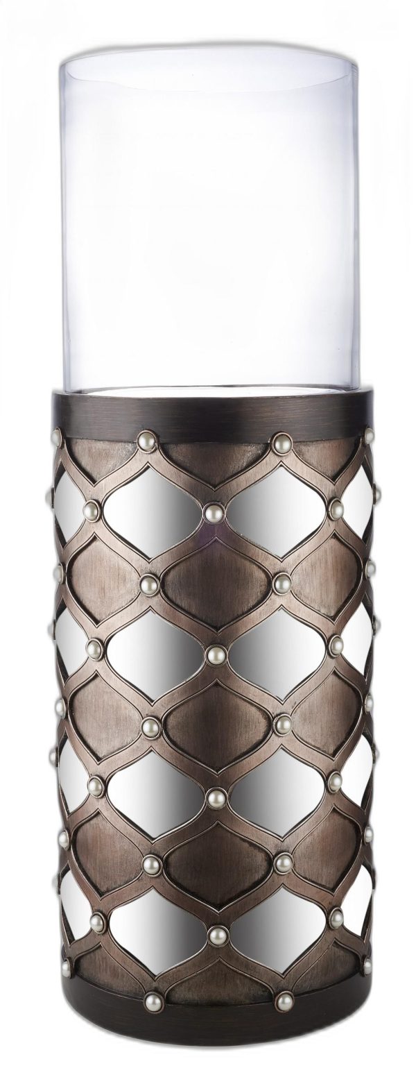 31" Bronze and Silver with Pearls Floor Hurricane Candle Holder - Image 2