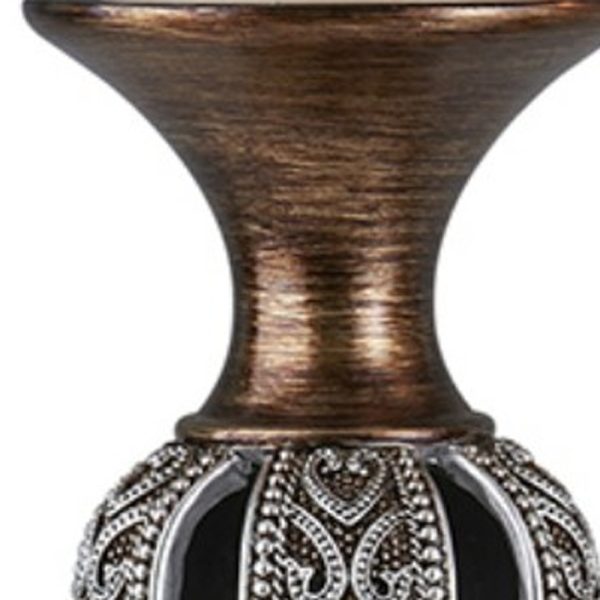 Set of Two Bronze and Silver Polyresin Hearts Centerpiece Pillar Candle Holders With Candle - Image 3