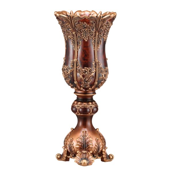 20" Brown And Red Floral Urn Polyresin Table Vase With Sculptural Details