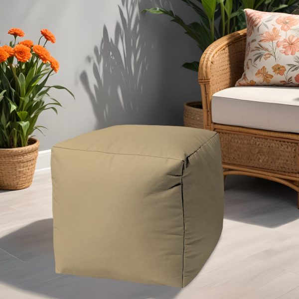 17" Khaki Canvas Cube Outdoor Pouf Ottoman - Image 2