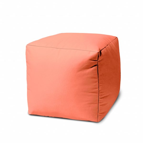 17" Coral Canvas Cube Outdoor Pouf Ottoman - Image 2