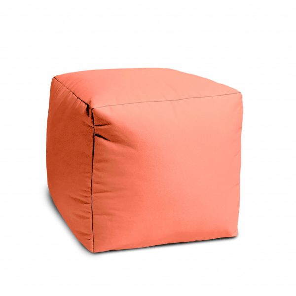 17" Coral Canvas Cube Outdoor Pouf Ottoman - Image 3