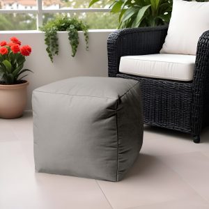 17" Gray Canvas Cube Outdoor Pouf Ottoman