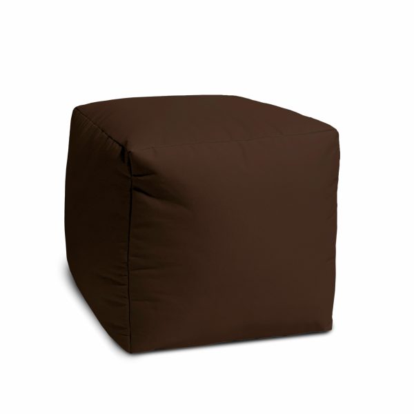 17" Dark Brown Canvas Cube Outdoor Pouf Ottoman - Image 3