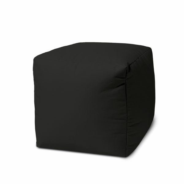17" Black Canvas Cube Outdoor Pouf Ottoman - Image 2