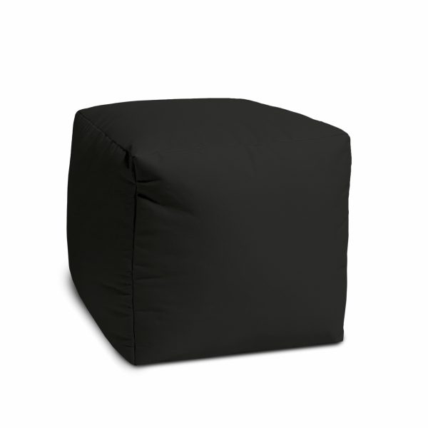 17" Black Canvas Cube Outdoor Pouf Ottoman - Image 3
